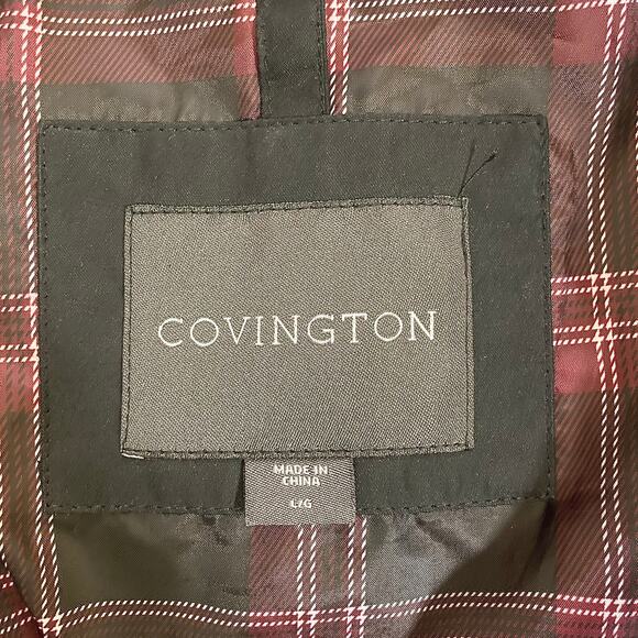 Black plaid lined utility jacket, mens large windbreaker coat by Covington - Picture 8 of 10